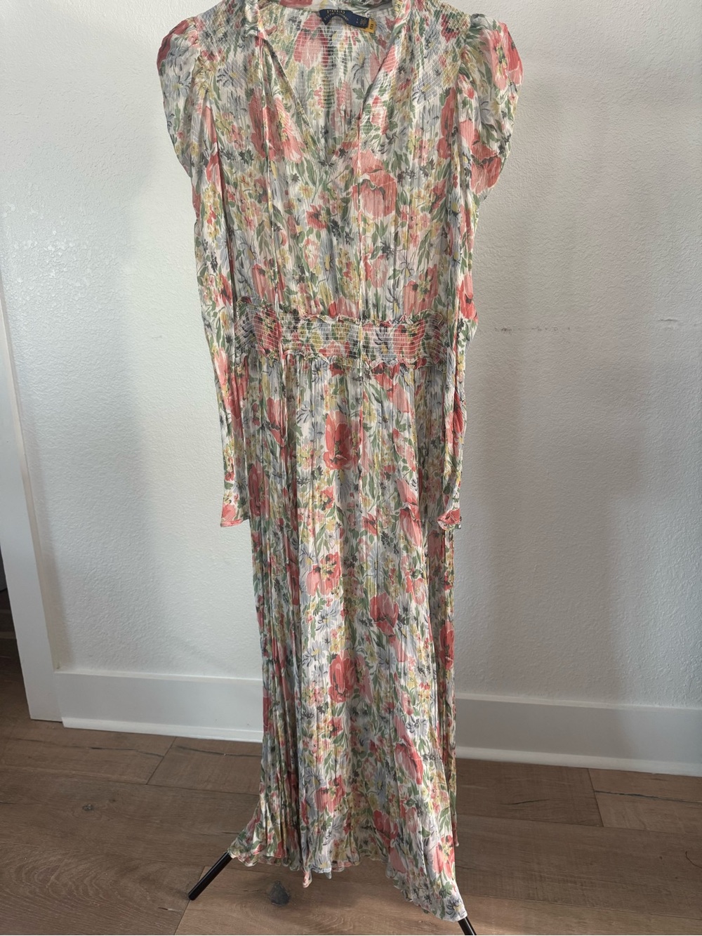 Ralph Lauren Cream Maxi Dress with Pink & Green Floral Print